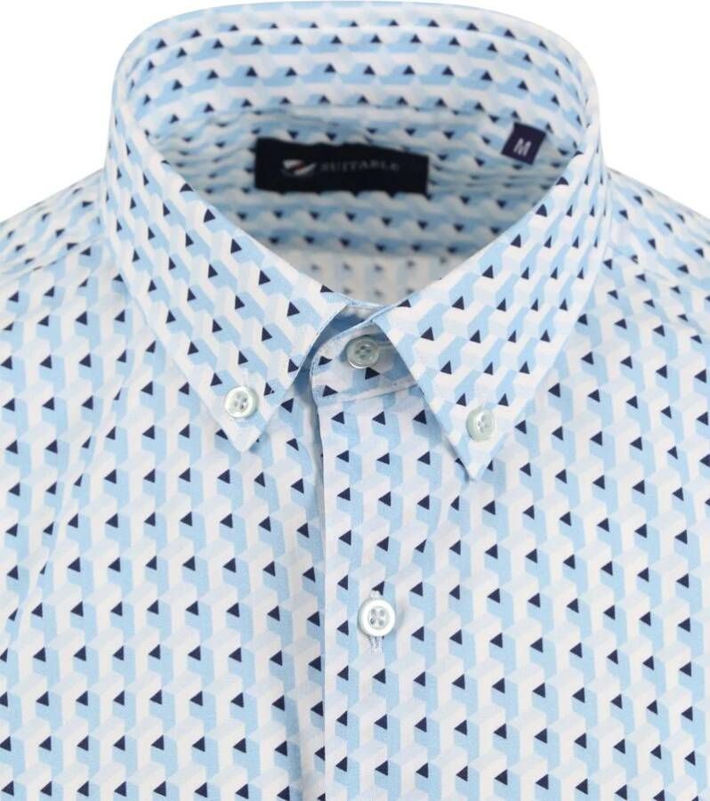 Suitable Short Sleeve Overhemd Print Blauw