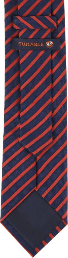 Suitable Stropdas Zijde Navy Rood Streep F82-1