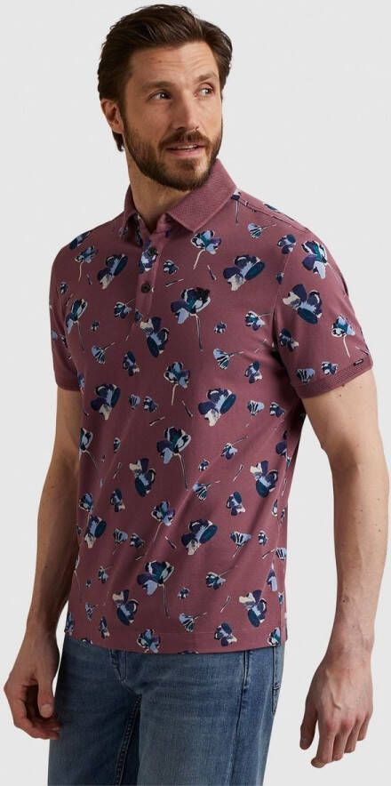 Vanguard Poloshirt Piqué Bloemen Donkerroze