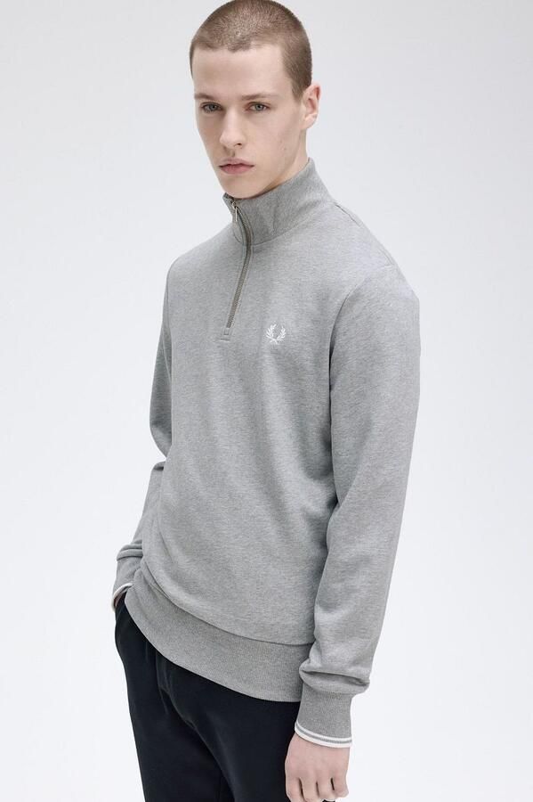 FRED PERRY Heren Truien & Vesten Half Zip Sweatshirt Lichtgrijs - Foto 5