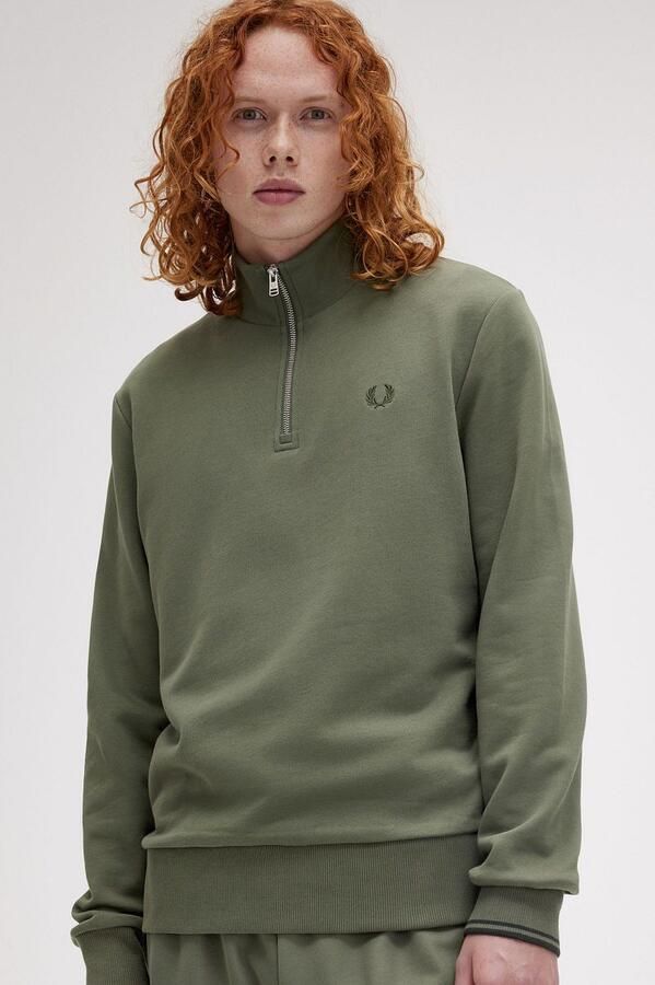 FRED PERRY Heren Truien & Vesten Half Zip Sweatshirt Groen - Foto 3