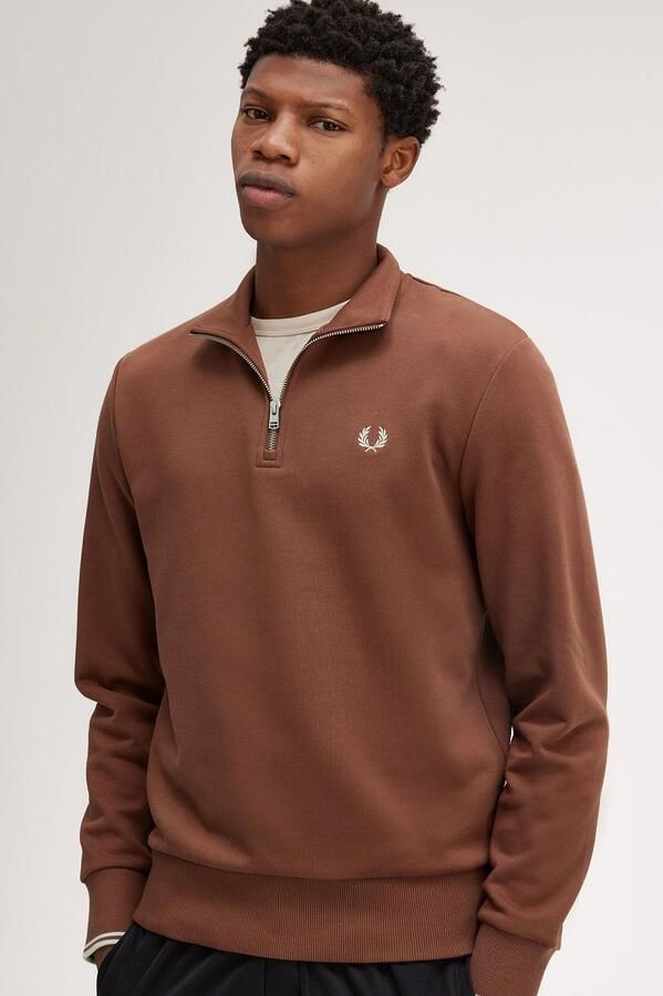 FRED PERRY Heren Truien & Vesten Half Zip Sweatshirt Roest - Foto 3
