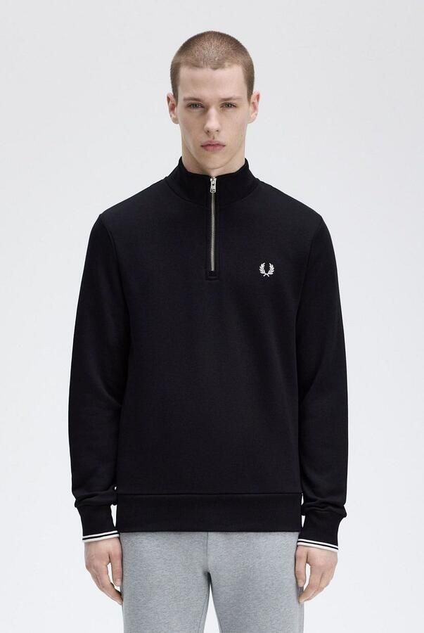 Fred Perry Half Zip Sweater Zwart Katoen Black Heren - Foto 2
