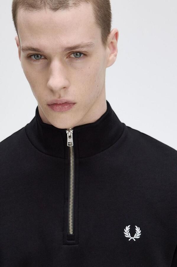 Fred Perry Half Zip Sweater Zwart Katoen Black Heren - Foto 3