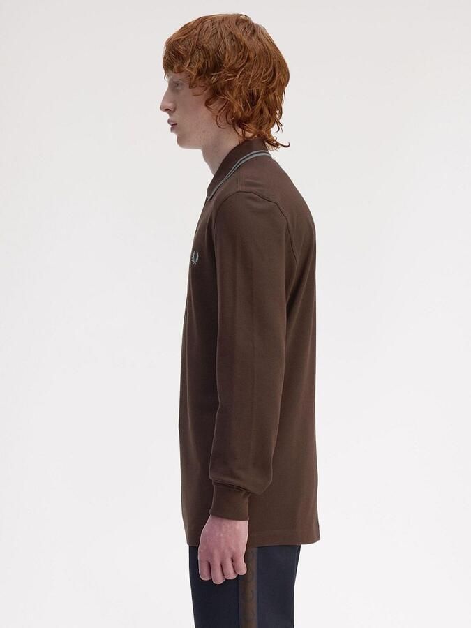 Fred Perry Longsleeve Polo Bruin 49A - Foto 3