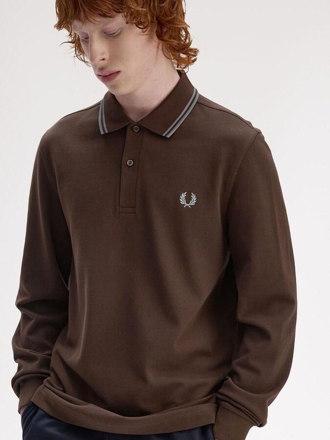 Fred Perry Longsleeve Polo Bruin 49A - Foto 5