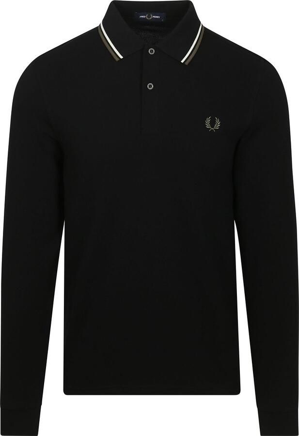 Fred Perry Polo Shirt Lange Mouw Long Sleeve Twin Tipped Polo Shirt Black Ecru Green