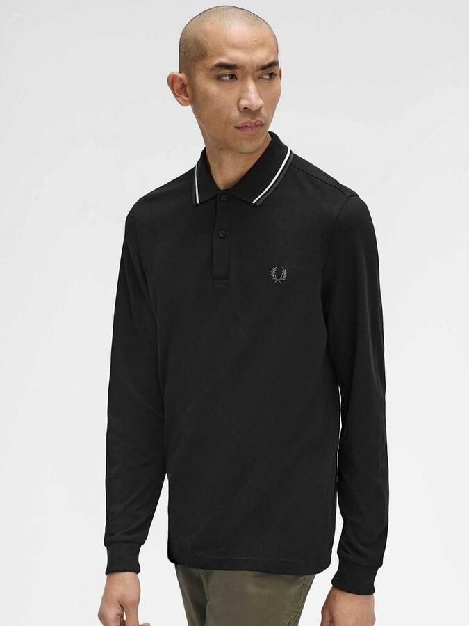 Fred Perry Polo Shirt Lange Mouw Long Sleeve Twin Tipped Polo Shirt Black Ecru Green - Foto 2