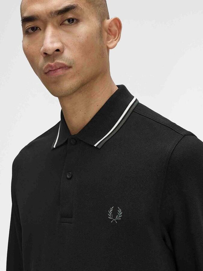 Fred Perry Polo Shirt Lange Mouw Long Sleeve Twin Tipped Polo Shirt Black Ecru Green - Foto 3