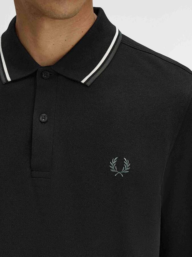 Fred Perry Polo Shirt Lange Mouw Long Sleeve Twin Tipped Polo Shirt Black Ecru Green - Foto 4