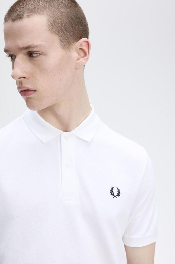Fred Perry Origineel Enkele Streep Katoenen Poloshirt White Heren - Foto 5