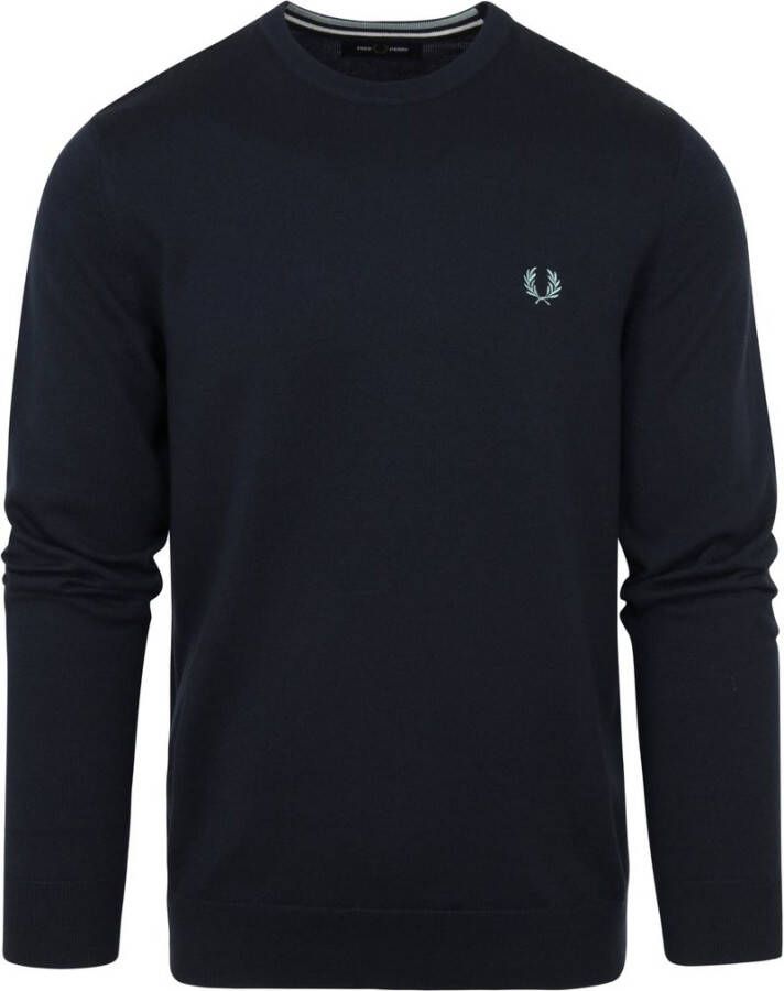 Fred Perry Trui Wol Mix Logo Navy Blauw