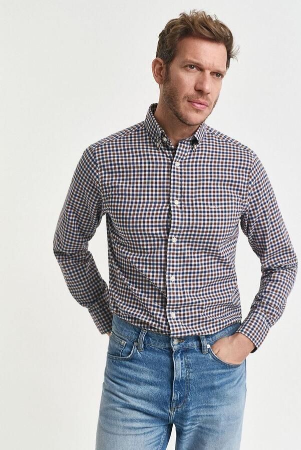 Gant Overhemd Lange Mouw Casual Overhemd Twill Ruit Bruin - Foto 7