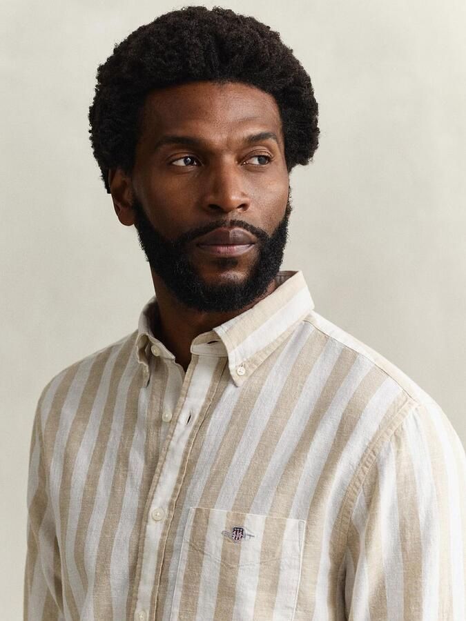 Gant Cotton Linen Overhemd Streep Beige - Foto 2
