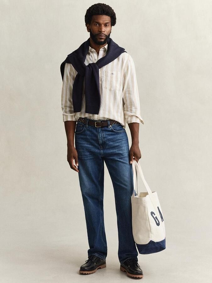 Gant Cotton Linen Overhemd Streep Beige - Foto 5