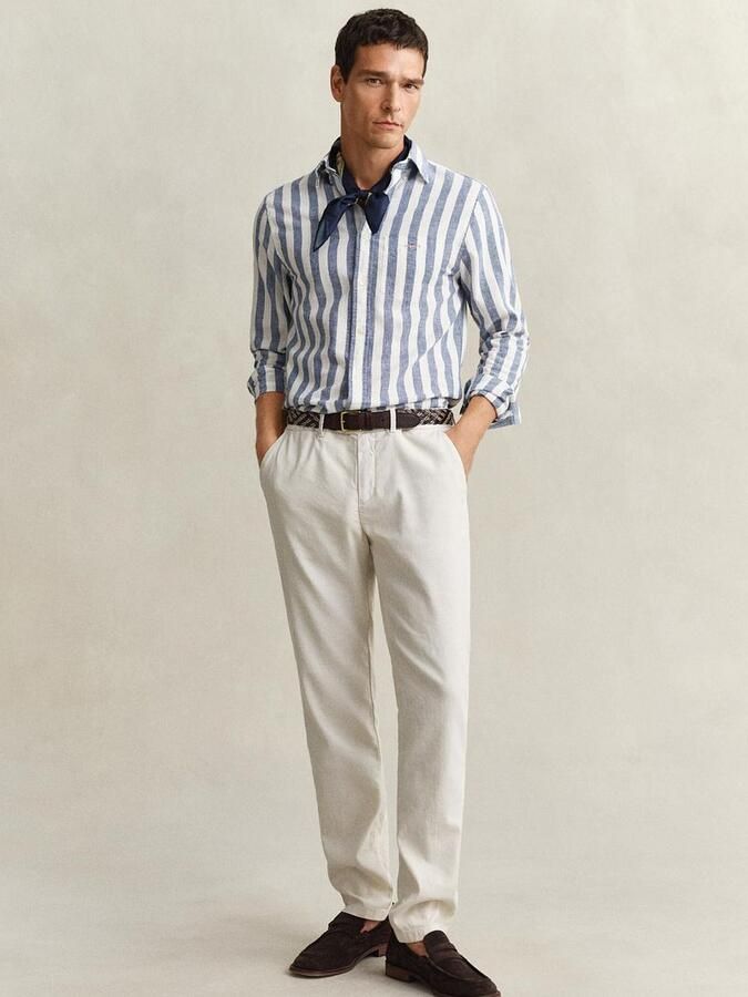 Gant Cotton Linen Overhemd Streep Blauw - Foto 5