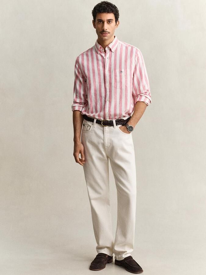 Gant Cotton Linen Overhemd Streep Roze - Foto 5