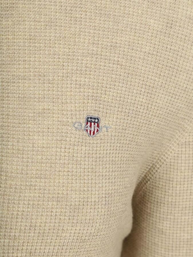 Gant Half Zip Trui Micro Textured Beige