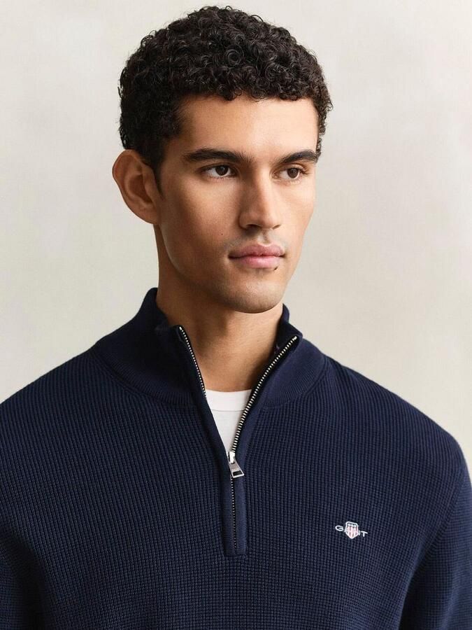 Gant Half Zip Trui Micro Textured Navy - Foto 2