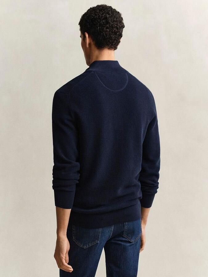 Gant Half Zip Trui Micro Textured Navy - Foto 3