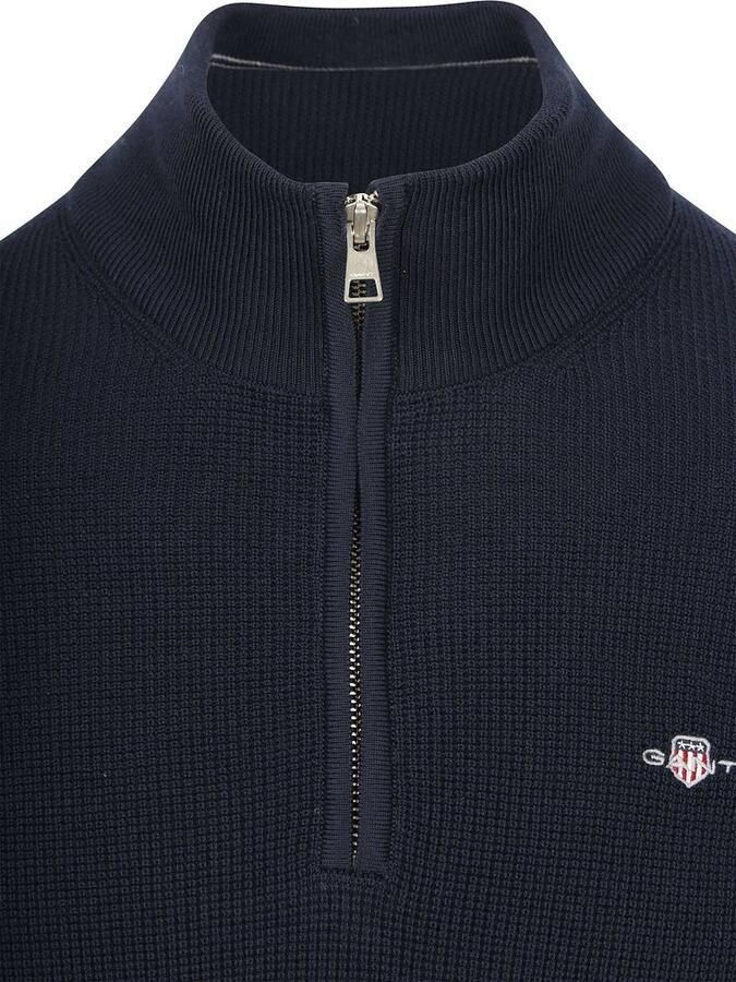 Gant Half Zip Trui Micro Textured Navy - Foto 4
