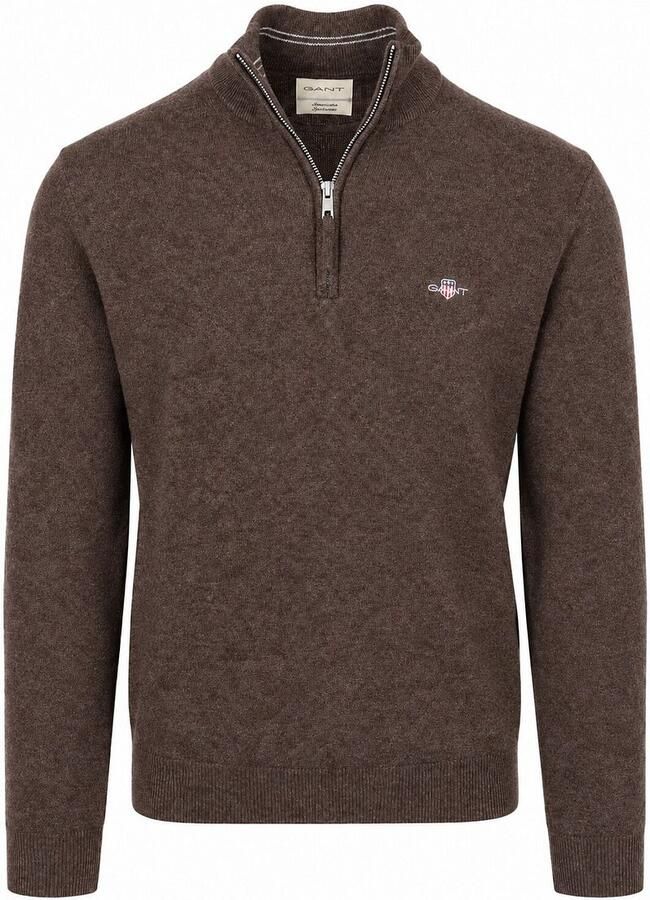 Gant Halfzip Lamswol Trui Bruin