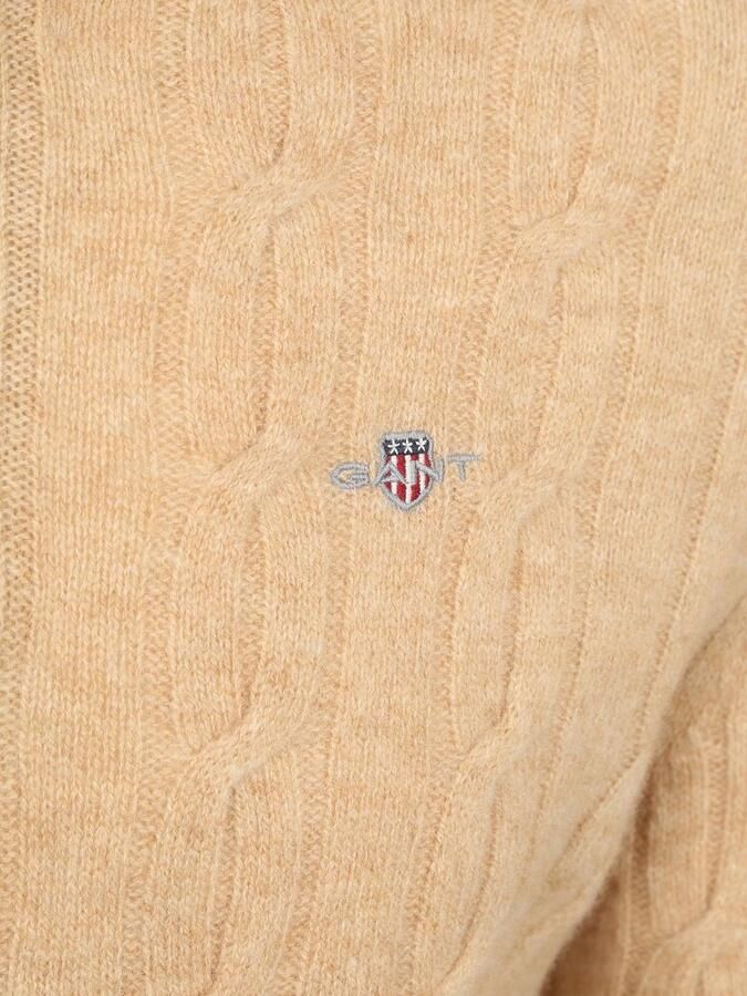 Gant Halfzip Lamswol Trui Cable Beige