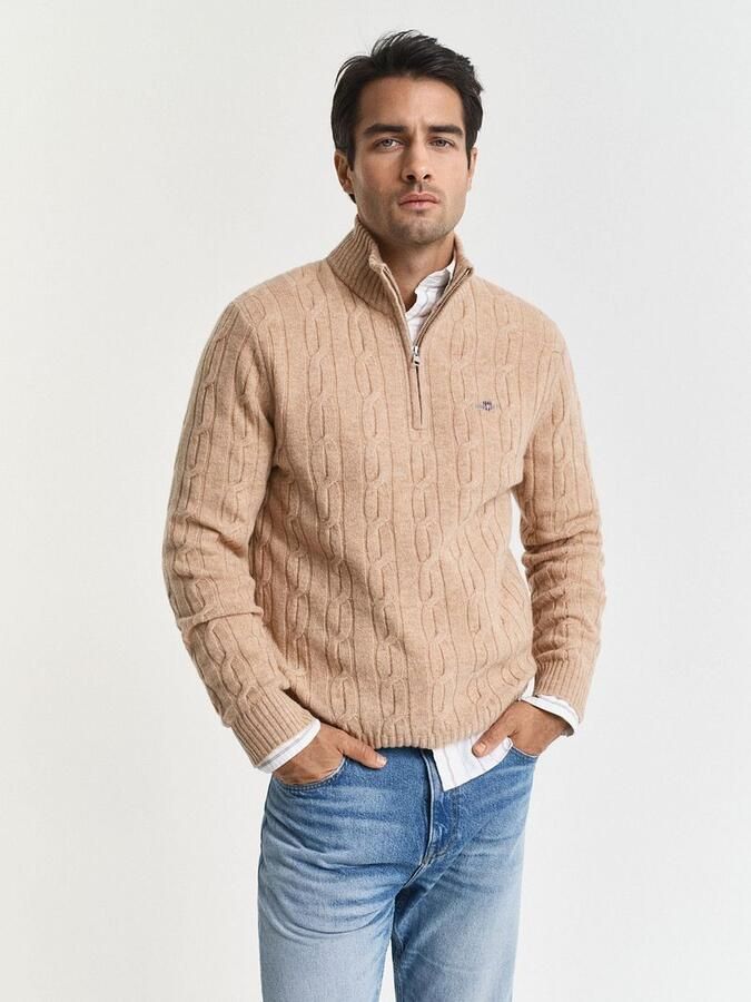 Gant Halfzip Lamswol Trui Cable Beige - Foto 2