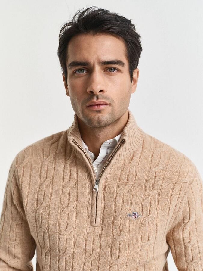 Gant Halfzip Lamswol Trui Cable Beige - Foto 3