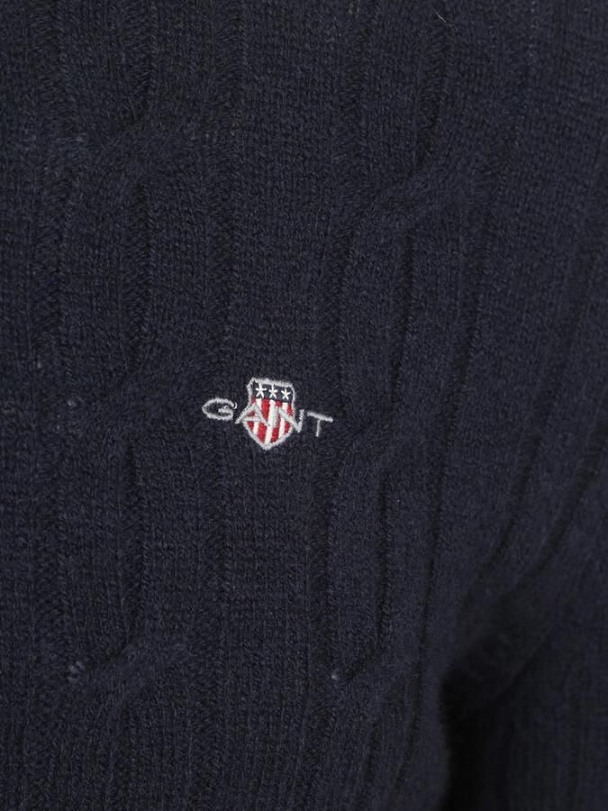 Gant Halfzip Lamswol Trui Cable Navy