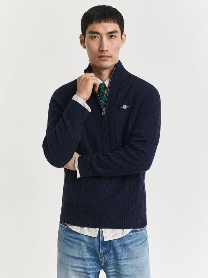 Gant Halfzip Lamswol Trui Cable Navy - Foto 2
