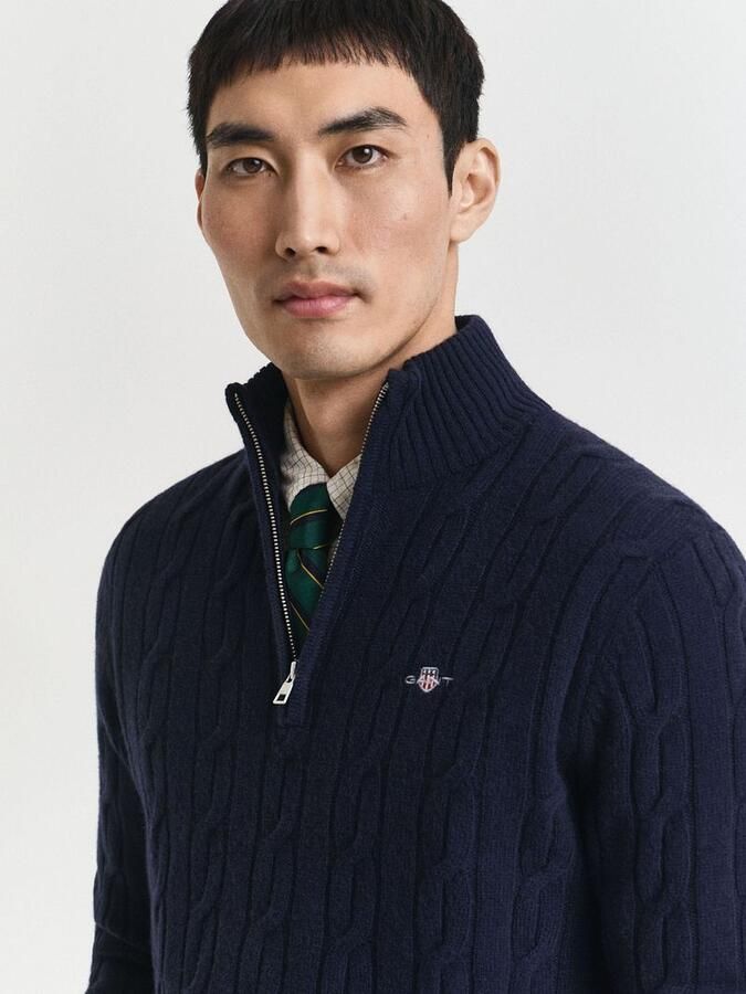 Gant Halfzip Lamswol Trui Cable Navy - Foto 3