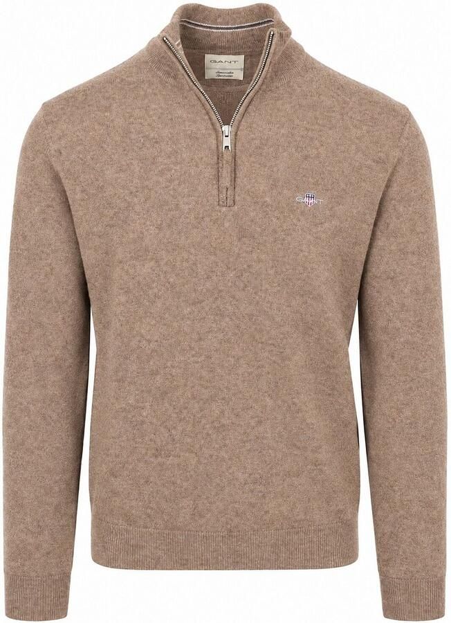 Gant Sweater Halfzip Lamswol Trui Camel