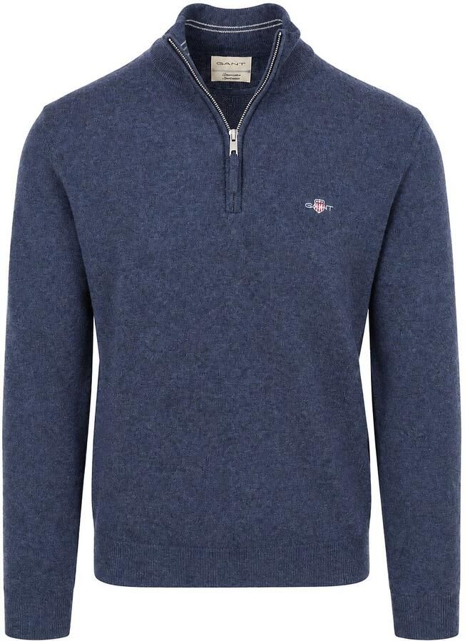 Gant Sweater Halfzip Lamswol Trui Donkerblauw