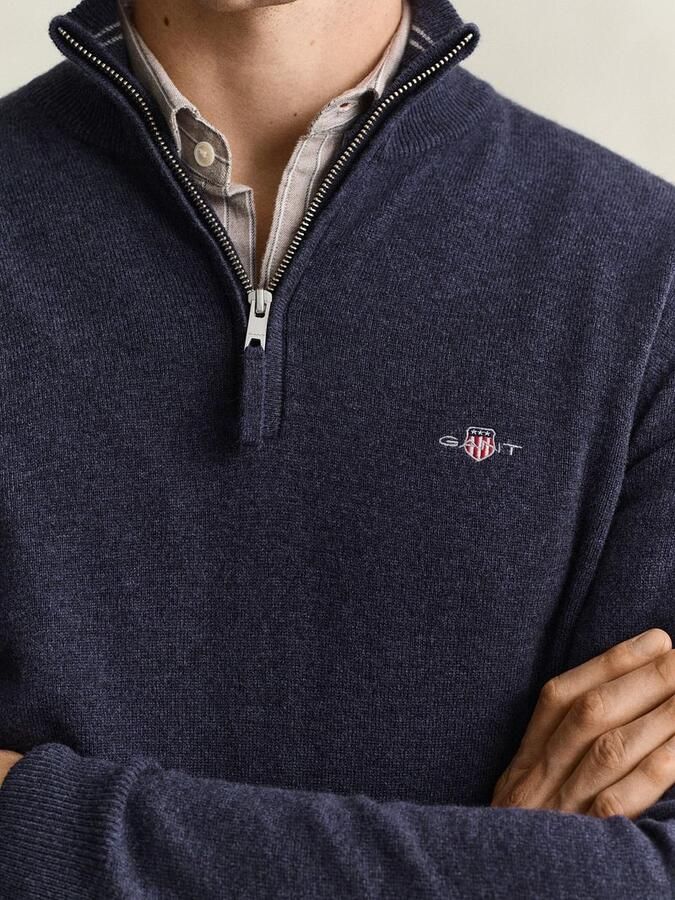 Gant Sweater Halfzip Lamswol Trui Donkerblauw - Foto 3