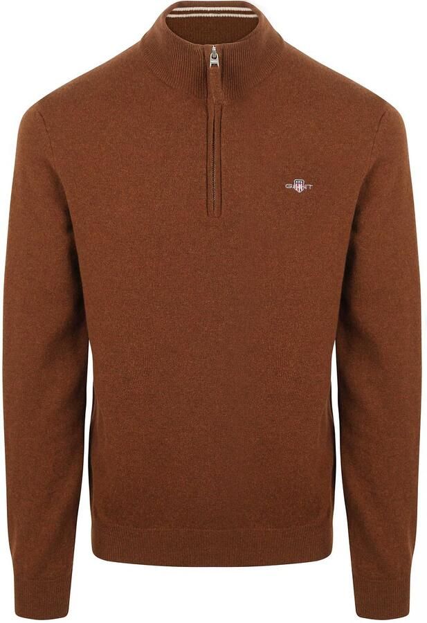 Gant Halfzip Wol Trui Logo Bruin