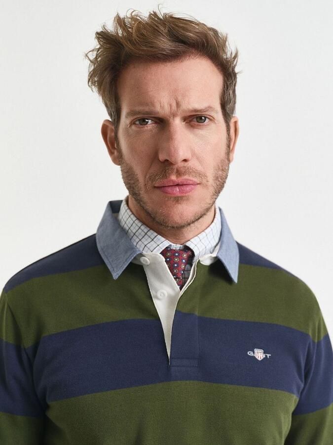 Gant Heavy Rugger Shield Longsleeve Polo Streep Navy Groen