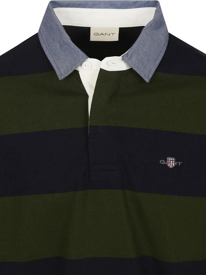 Gant Heavy Rugger Shield Longsleeve Polo Streep Navy Groen - Foto 2