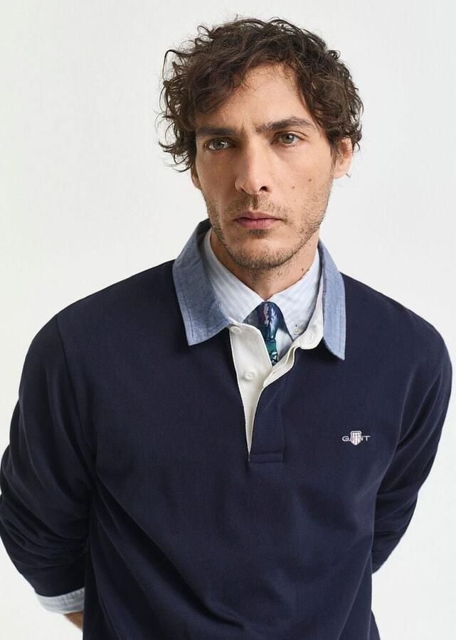 Gant Polo Shirt Lange Mouw Regular Chambray Heavy Rugger poloshirt met lange mouwen - Foto 3