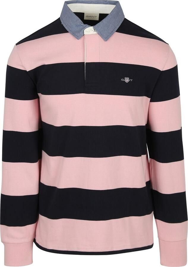 Gant Sweater Heavy Rugger Shield Polo Streep Navy Roze - Foto 5