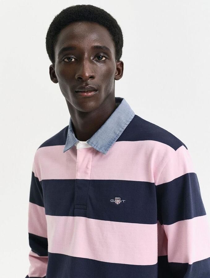 Gant Sweater Heavy Rugger Shield Polo Streep Navy Roze - Foto 3