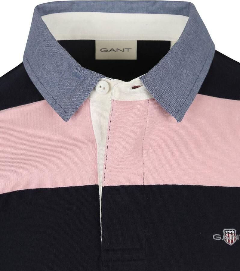 Gant Sweater Heavy Rugger Shield Polo Streep Navy Roze