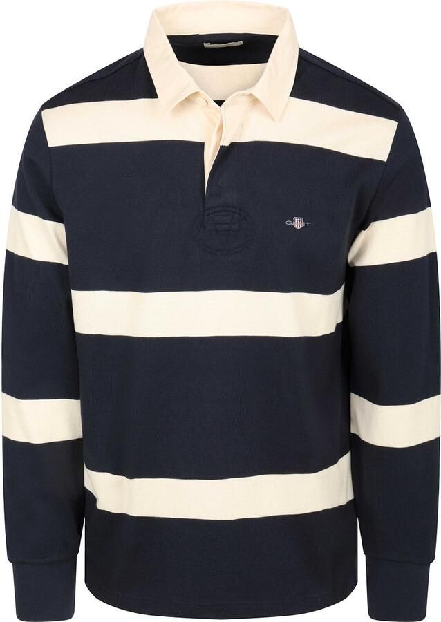 Gant Heavy Rugger Stripe Shield Polo Streep Navy Wit