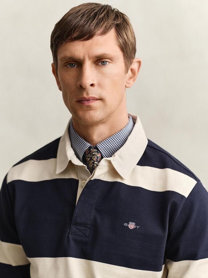 Gant Heavy Rugger Stripe Shield Polo Streep Navy Wit - Foto 2