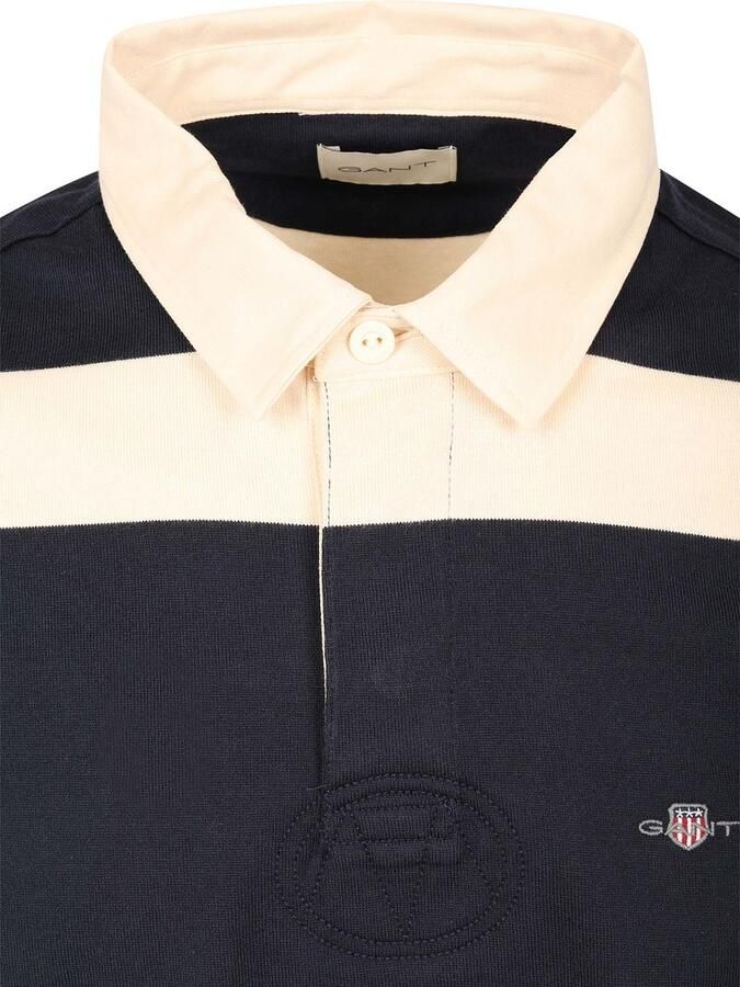 Gant Heavy Rugger Stripe Shield Polo Streep Navy Wit - Foto 4
