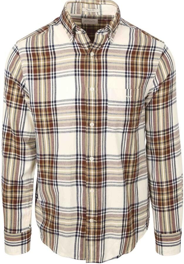Gant Overhemd Lange Mouw Overhemd Flanel Ruit Ecru - Foto 3
