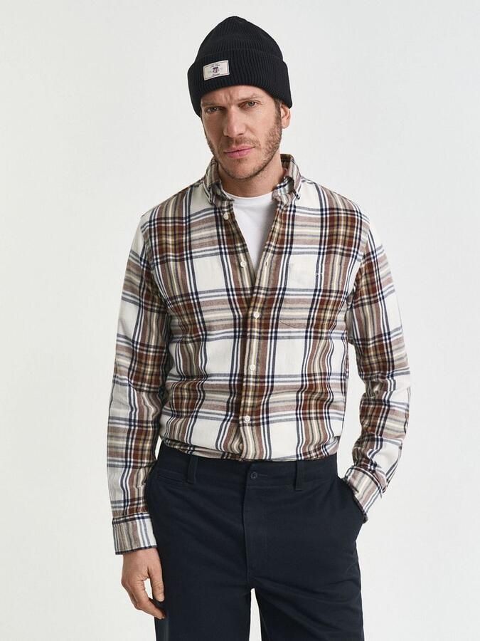 Gant Overhemd Lange Mouw Overhemd Flanel Ruit Ecru - Foto 4