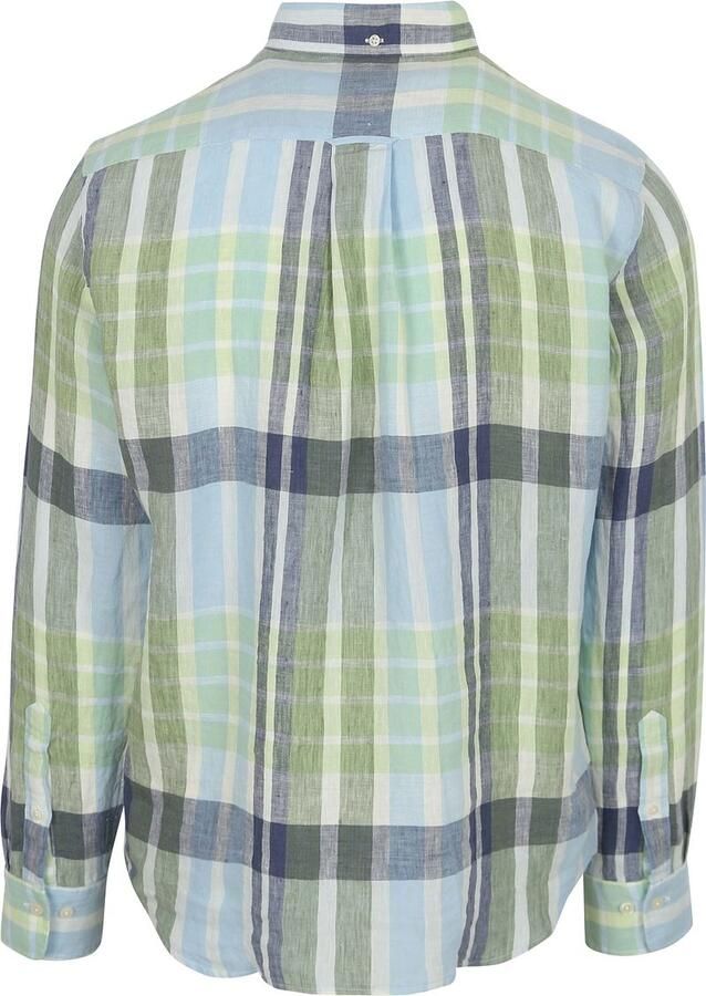 Gant Overhemd Linnen Ruiten Blauw Groen - Foto 3