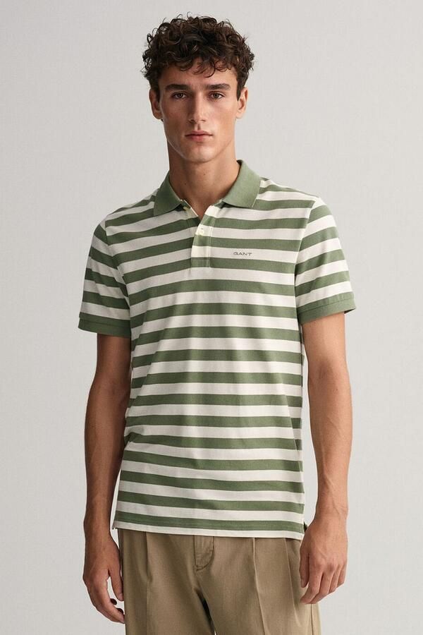 Gant Groene Multi Streep Korte Mouw Piqué T-Shirt Polo Green Heren - Foto 2