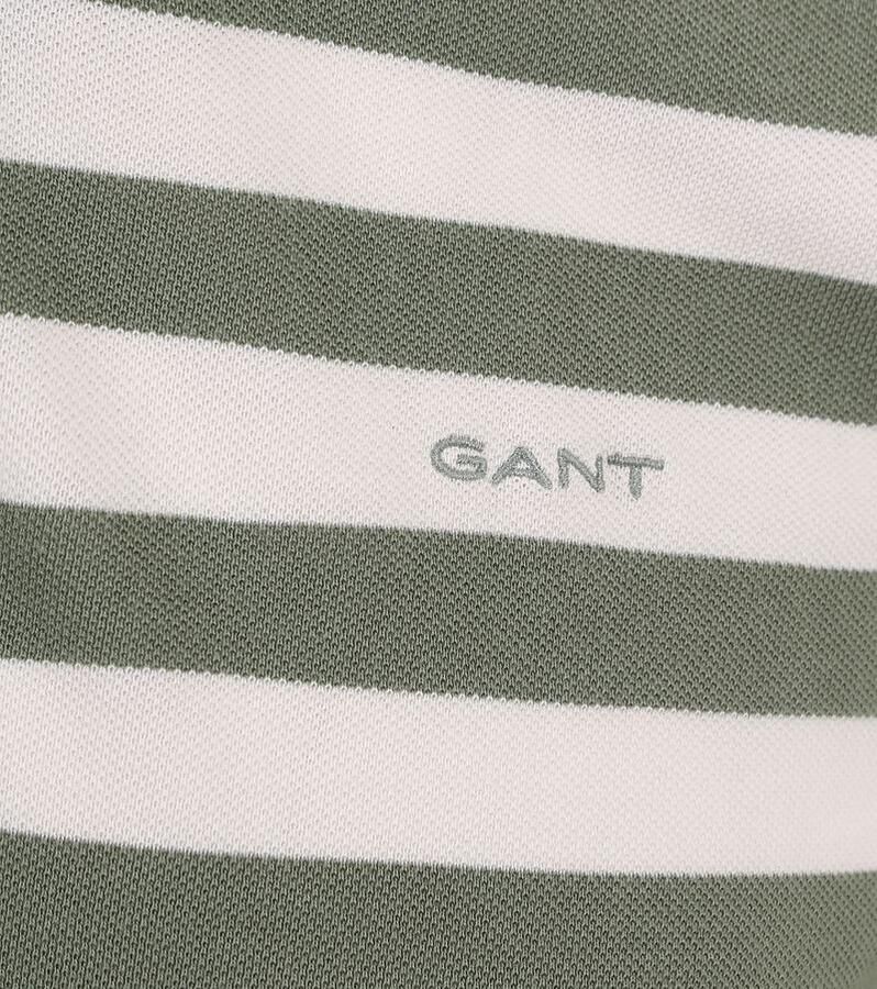 Gant Groene Multi Streep Korte Mouw Piqué T-Shirt Polo Green Heren